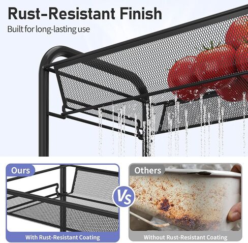 TOOLF 3-Tier Metal Rolling Cart, Mesh Wire Easy Assemble Utility Cart, Storage Trolley on Wheels with 3 Hooks, MetalStorage Shelving Units for Kitchen Bathroom Laundry Room in Kuwait