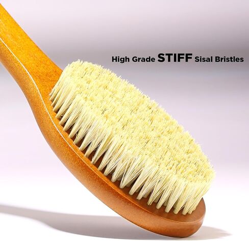 ICANdOIT-17.71Inch Natural Boar Bristles Anti-Slip Curved Long Handle Bath Brush,Bent Handle Shower Scrubber for Exfoliating,Shower Back Brush in Saudi Arabia