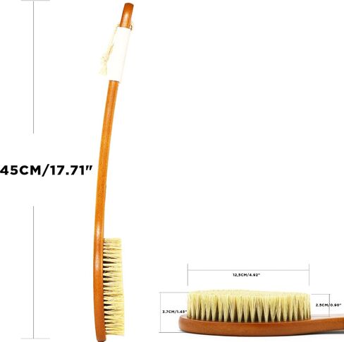 ICANdOIT-17.71Inch Natural Boar Bristles Anti-Slip Curved Long Handle Bath Brush,Bent Handle Shower Scrubber for Exfoliating,Shower Back Brush in Saudi Arabia