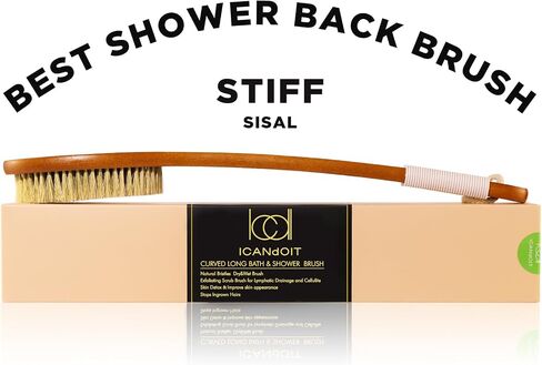 ICANdOIT-17.71Inch Natural Boar Bristles Anti-Slip Curved Long Handle Bath Brush,Bent Handle Shower Scrubber for Exfoliating,Shower Back Brush in Saudi Arabia