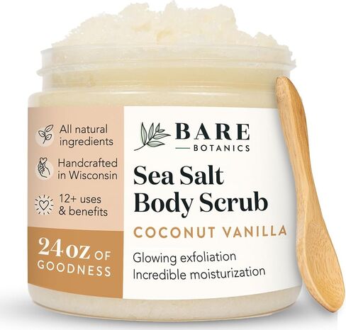 Baranics Buranics Bergamot Mint Body Scrub 24oz | صنع في ماديسون ، WI | جميع مقشرات ملح البحر الطبيعي مع مرطبات محبة للبشرة | نباتي وخالية من القسوة | هدية جاهزة التعبئة والتغليف مع ملعقة خشبية لطيفة in Kuwait