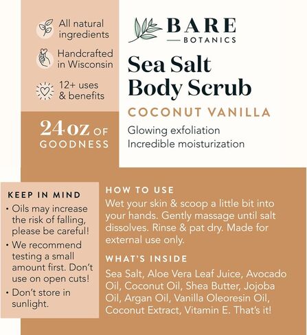 Baranics Buranics Bergamot Mint Body Scrub 24oz | صنع في ماديسون ، WI | جميع مقشرات ملح البحر الطبيعي مع مرطبات محبة للبشرة | نباتي وخالية من القسوة | هدية جاهزة التعبئة والتغليف مع ملعقة خشبية لطيفة in Kuwait