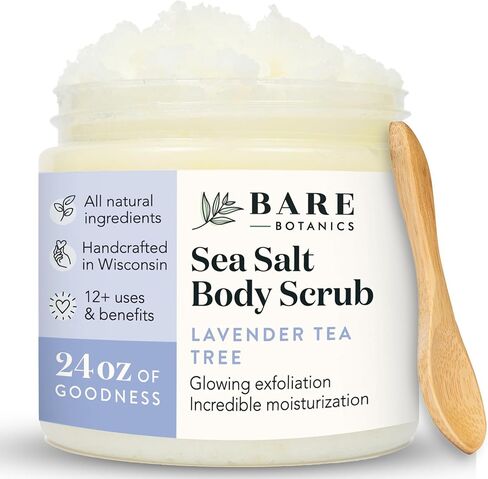Baranics Buranics Bergamot Mint Body Scrub 24oz | صنع في ماديسون ، WI | جميع مقشرات ملح البحر الطبيعي مع مرطبات محبة للبشرة | نباتي وخالية من القسوة | هدية جاهزة التعبئة والتغليف مع ملعقة خشبية لطيفة in Kuwait