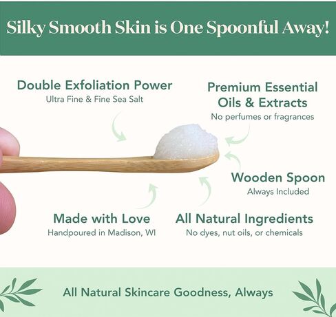 Baranics Buranics Bergamot Mint Body Scrub 24oz | صنع في ماديسون ، WI | جميع مقشرات ملح البحر الطبيعي مع مرطبات محبة للبشرة | نباتي وخالية من القسوة | هدية جاهزة التعبئة والتغليف مع ملعقة خشبية لطيفة in Kuwait