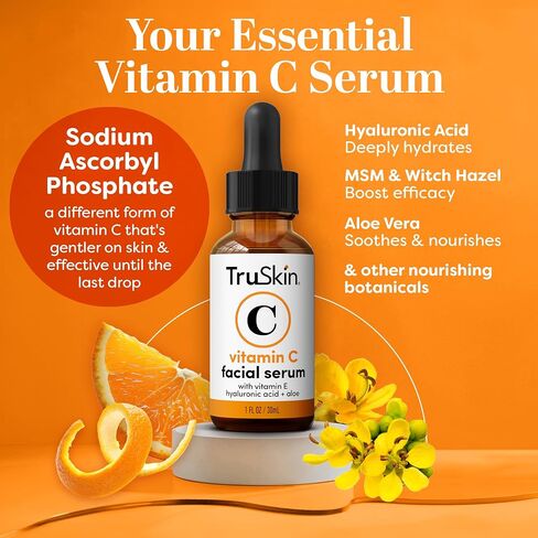 TruSkin Vitamin C Serum – Anti Aging Facial Serum with Vitamin C, Hyaluronic Acid, Vitamin E – Brightening Serum – Even Skin Tone, Improve Appearance of Dark Spots, Fine Lines & Wrinkles, 1 Fl Oz in Saudi Arabia