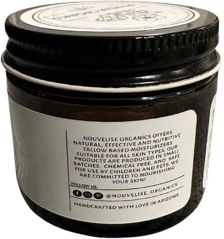 Nouvelise Organics: Essence Essence المصنوعة يدويًا مرطبًا الشحم - 100 ٪ من الشحم يتغذى على العشب ، وزيت الجوجوبا العضوي ، والزيوت العطرية للوردية العضوية والزيت العطري Neroli العضوي | الجسم كله ووجه | لجميع أنواع البشرة | معطر - برتقالي حلو (1.7 أوقية) in Kuwait