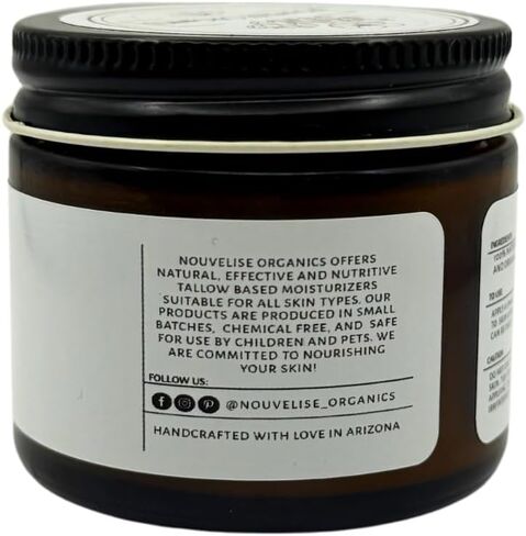 Nouvelise Organics: Essence Essence المصنوعة يدويًا مرطبًا الشحم - 100 ٪ من الشحم يتغذى على العشب ، وزيت الجوجوبا العضوي ، والزيوت العطرية للوردية العضوية والزيت العطري Neroli العضوي | الجسم كله ووجه | لجميع أنواع البشرة | معطر - برتقالي حلو (1.7 أوقية) in Kuwait