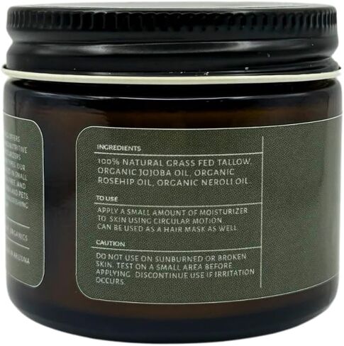 Nouvelise Organics: Essence Essence المصنوعة يدويًا مرطبًا الشحم - 100 ٪ من الشحم يتغذى على العشب ، وزيت الجوجوبا العضوي ، والزيوت العطرية للوردية العضوية والزيت العطري Neroli العضوي | الجسم كله ووجه | لجميع أنواع البشرة | معطر - برتقالي حلو (1.7 أوقية) in Kuwait