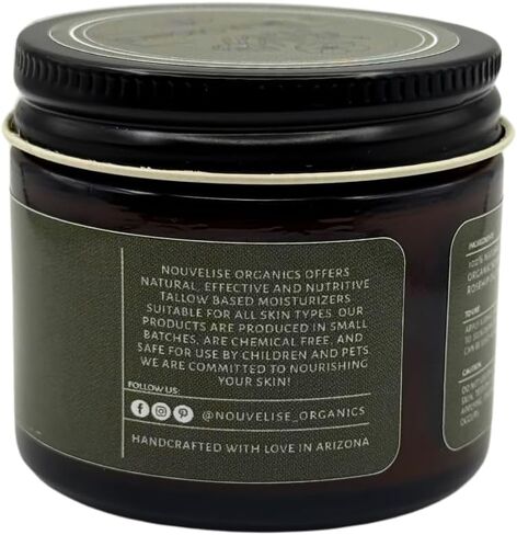 Nouvelise Organics: Essence Essence المصنوعة يدويًا مرطبًا الشحم - 100 ٪ من الشحم يتغذى على العشب ، وزيت الجوجوبا العضوي ، والزيوت العطرية للوردية العضوية والزيت العطري Neroli العضوي | الجسم كله ووجه | لجميع أنواع البشرة | معطر - برتقالي حلو (1.7 أوقية) in Kuwait