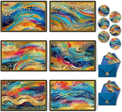 smart scribbles Rainbow Agate Blank Note Cards Set, 24 Cards with Envelopes, 4x6 Inches, Gold Foil Border, Thank You Cards with Seals in Saudi Arabia