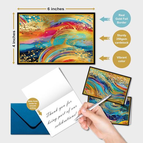smart scribbles Rainbow Agate Blank Note Cards Set, 24 Cards with Envelopes, 4x6 Inches, Gold Foil Border, Thank You Cards with Seals in Saudi Arabia