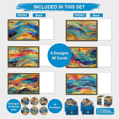 Smart Scribbles 48 بطاقات وأظرف فارغة - 4 × 6 "بطاقات ملاحظات متنوعة لجميع المناسبات ، بطاقات المعايدة قوس قزح ، شكر لك حزمة تشكيلة مع أختام مغلف مطابقة in Kuwait