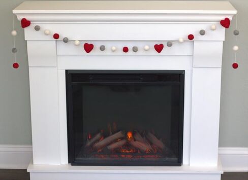 Valentine's Day Garland- 6 ft string with 25 adjustable shapes- 1" Felt Balls, 1.75" Hearts- 100% Wool- Handmade by Matthew and Mae- Mantle Banner, Shelf Decor (Red/Turquoise/Baby Pink/Gray/White) in Saudi Arabia