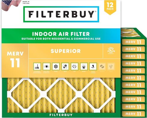 Filterbuy 24x24x2 Air Filter MERV 11 Allergen Defense (12-Pack), Pleated HVAC AC Furnace Air Filters Replacement (Actual Size: 23.38 x 23.38 x 1.75 Inches) in Saudi Arabia