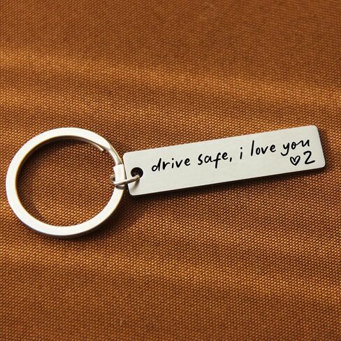 Key Chain Drive Safe I Love You Engraved Initial Personalized Gift for Husband Boyfriend Stainless Steel Keychain Gift Car Accessories New Drive Gift Brother Valentine's Gifts (A) in Kuwait