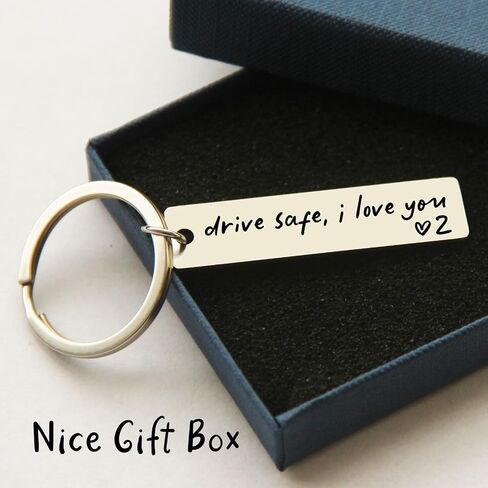 Key Chain Drive Safe I Love You Engraved Initial Personalized Gift for Husband Boyfriend Stainless Steel Keychain Gift Car Accessories New Drive Gift Brother Valentine's Gifts (A) in Kuwait