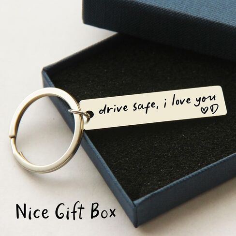Key Chain Drive Safe I Love You Engraved Initial Personalized Gift for Husband Boyfriend Stainless Steel Keychain Gift Car Accessories New Drive Gift Brother Valentine's Gifts (A) in Kuwait