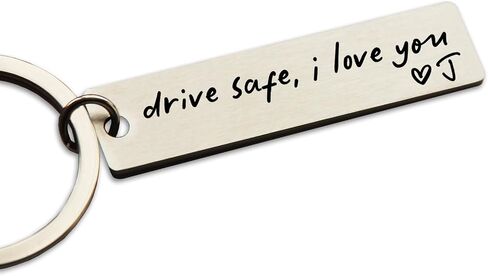 Key Chain Drive Safe I Love You Engraved Initial Personalized Gift for Husband Boyfriend Stainless Steel Keychain Gift Car Accessories New Drive Gift Brother Valentine's Gifts (A) in Kuwait