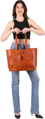 PASCADO Large Vintage leather everyday shopper tote bag for women | brown carryall purse in Saudi Arabia