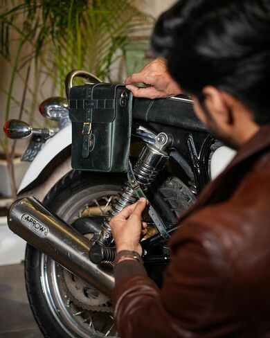 Trip Machine Company Genuine Leather Handcrafted Vintage WWII-Inspired Motorcycle Leather Sling Bag - Quick Release Mount, Heavy-Duty 2.2mm Genuine Leather, Waterproof Cover Included, Universal Fit 1.9L Capacity (Cognac) in Saudi Arabia