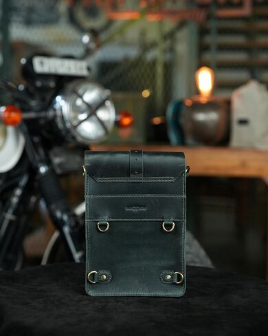 Trip Machine Company Genuine Leather Handcrafted Vintage WWII-Inspired Motorcycle Leather Sling Bag - Quick Release Mount, Heavy-Duty 2.2mm Genuine Leather, Waterproof Cover Included, Universal Fit 1.9L Capacity (Cognac) in Saudi Arabia