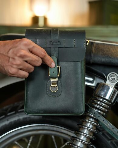 Trip Machine Company Genuine Leather Handcrafted Vintage WWII-Inspired Motorcycle Leather Sling Bag - Quick Release Mount, Heavy-Duty 2.2mm Genuine Leather, Waterproof Cover Included, Universal Fit 1.9L Capacity (Cognac) in Saudi Arabia