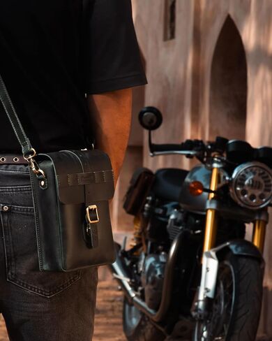 Trip Machine Company Genuine Leather Handcrafted Vintage WWII-Inspired Motorcycle Leather Sling Bag - Quick Release Mount, Heavy-Duty 2.2mm Genuine Leather, Waterproof Cover Included, Universal Fit 1.9L Capacity (Cognac) in Saudi Arabia