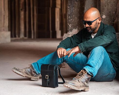 Trip Machine Company Genuine Leather Handcrafted Vintage WWII-Inspired Motorcycle Leather Sling Bag - Quick Release Mount, Heavy-Duty 2.2mm Genuine Leather, Waterproof Cover Included, Universal Fit 1.9L Capacity (Cognac) in Saudi Arabia