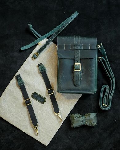 Trip Machine Company Genuine Leather Handcrafted Vintage WWII-Inspired Motorcycle Leather Sling Bag - Quick Release Mount, Heavy-Duty 2.2mm Genuine Leather, Waterproof Cover Included, Universal Fit 1.9L Capacity (Cognac) in Saudi Arabia