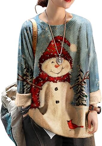 YESNO Women Christmas Sweater Graphic Printed Oversized Pullover Sweaters Casual Loose Knit Tops S01 in Saudi Arabia