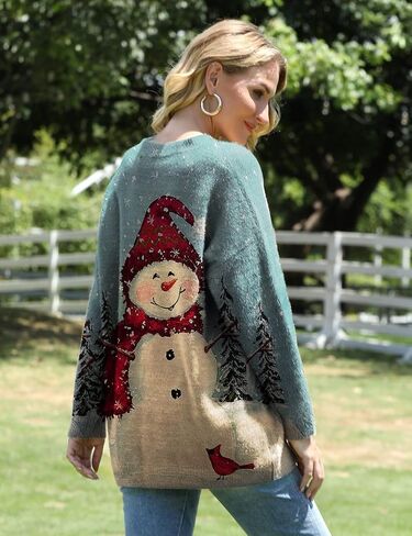 YESNO Women Christmas Sweater Graphic Printed Oversized Pullover Sweaters Casual Loose Knit Tops S01 in Saudi Arabia