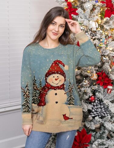 YESNO Women Christmas Sweater Graphic Printed Oversized Pullover Sweaters Casual Loose Knit Tops S01 in Saudi Arabia