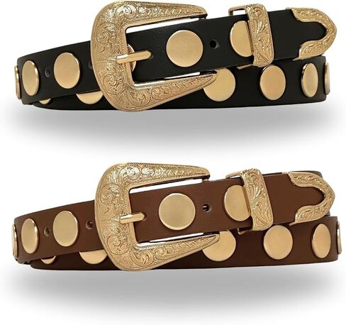 Citrusy Boutique Western Belt 2-Pack | Country Western Fashion Cowgirl Belts for Women | Cute Chunky Gold Western Belt Buckle in Saudi Arabia