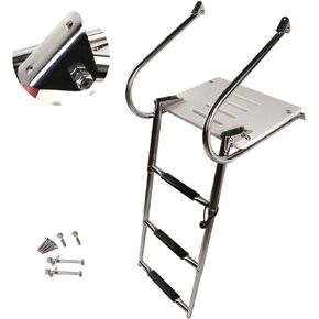 Boat Universal Swim Fiberglass Platform Under Mount Telescopic Ladder with 2 Handrails, 3 Step in/Outboard (Adjustable Installation Angle)