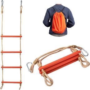 4 Step Boat Rope Ladder, Heavy Duty Climbing Rope, 440 Lbs Strength, 14" Long Solid PP Ladder Bar, Outdoor Ladder