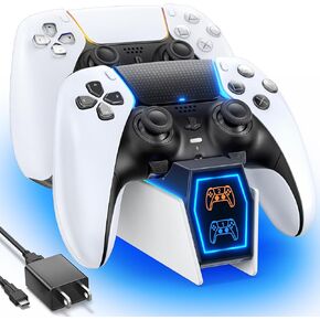 شاحن PS5 مع محول تيار متردد متوافق مع وحدة تحكم PS5، ملحقات شاحن وحدة تحكم PS5 السريعة لوحدة تحكم PS5 وPS5 Edge، محطة شحن PS5 مع مؤشر LED in Kuwait