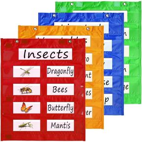 Mewise Magnetic Pocket Chart Squares,Mini Pocket Chart for Classroom/Homeschool,Circle Time,Daily Schedule,Activities,Set of 4