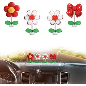 4 Pcs Lovely Floral car bobblehead Pieces and Personalized car Dashboard Decorations Decorate Your car Space