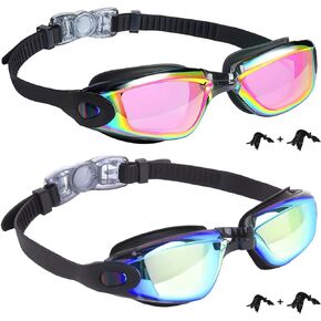 Kids Swim Goggles,2 Pack Anti-Fog Leak Proof Kids Swimming Goggles,Adjustable Anti-UV Clear Vision Glasses for Children Age 6-14 (Aqua & Bright Rose)