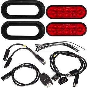 Partsam Red Cargo Carrier Hitch Rack Lights Kit, 2Pcs 6 Inch 10 LED Oval Waterproof Tail Lights with Rubber Grommets, 76" Wiring Harness, Bike Rack Light
