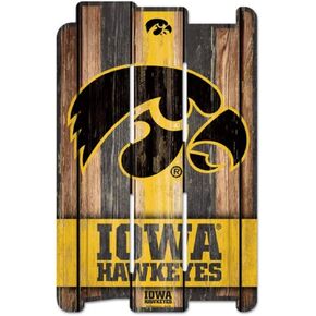 WinCraft NCAA University of Iowa Wood Fence Sign, Black