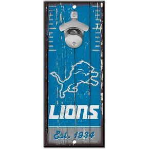 NFL Detroit Lions 5x11 Wood Sign Bottle Opener, Team Colors, 5"x11"