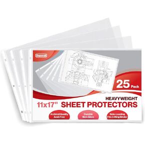 Dunwell 11x17 Sheet Protectors Landscape - (1000 Pack, Heavyweight), 11 x 17" Ledger Size Plastic Sleeves, 3 Hole Punched, Fits 3-Ring Binders, Clear Archival Sleeves, Oversized Sheet Protectors