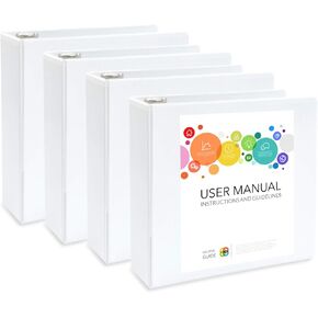 4 Pack 3 inch 3 Ring Binders, Rugged Heavy Duty Design for Home, Office, and School, Holds up to 625 Sheets of 8.5 Inch x 11 Inch Paper, White, 4 Binders
