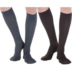 الدعم المطلق (4 أزواج) جوارب ضغط للرجال 20-30 مم زئبق - خرطوم ضغط قطني متدرج للرجال للعمل بالطائرة - صنع في الولايات المتحدة الأمريكية - رمادي وبني، كبير in Kuwait