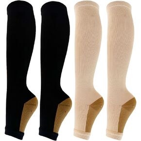 Copper Open Toe Compression Socks women 4 Pairs Toeless Compression Stockings Men for Nurse