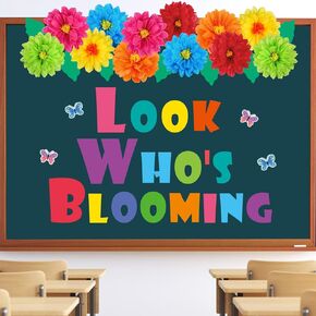 Zhanmai 36 Pcs Classroom Tissue Paper Flower Bulletin Board Cutouts Amazing Things Happen Here Inspirational Letter Cutouts 3D Spring Paper Flower Decoration for Back to School Party(Reading Style)