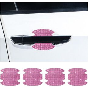 4 Pcs Crystal Car Door Handle Protector, Rhinestone Auto Door Handle Scratch Cover Guard Sticker, Car Door Handle Cup Protective Film Pad, Bling Vehicle Accessories (Black)