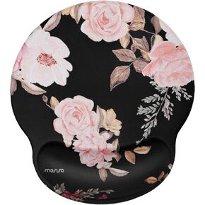 MOSISO Mouse Pad with Wrist Rest Support, Peony Ergonomic Mousepad Non-Slip Base Comfortable Home/Office Pain Relief & Easy Typing Cushion for Laptop with Neoprene Cloth & Raised Memory Foam, Black