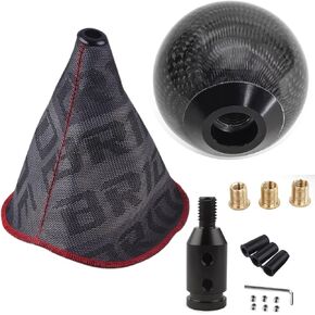 Fabric Shift Boot with Round Ball Carbon Fiber Shift Knob,Universal Shift Boot Cover with Weighted Shift Knob